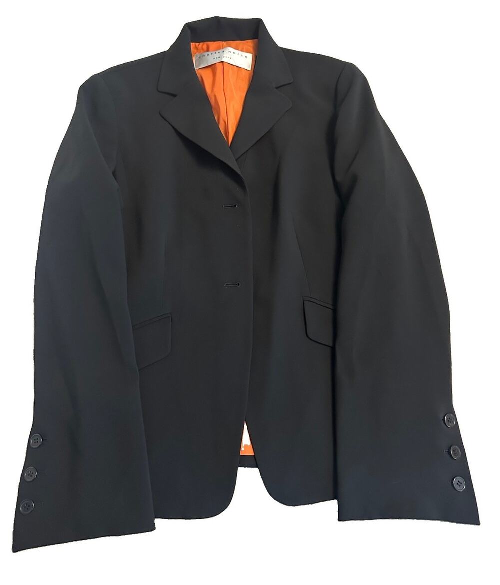 Charles Nolan New York Womens Black Blazer Jacket Orange Lining Fitted Size S